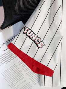 LOONEY TUNES X SHEIN Women's Striped Short Sleeve Cropped T-Shirt, - White - View 4