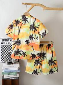 SHEIN Set 2 buc. cămașă și pantaloni scurți cu imprimeu floral, casual, pentru preadolescenti, școală/vacanță, potrivit pentru naveta, școală, sport, primăvară/vară - Multicolor - Vizualizare 2