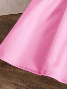 SHEIN Vintaside Kids Ținută simplă nouă pentru fete Tween primăvară/vară, bluză albă fără mâneci cu volane, în culoarea unuii, asortată cu pantaloni casual din denim cu mărgele albe, set de 2 piese, potrivită pentru ținute de primăvară/vară, elegante, naveta, școala, vacanța, petrecerea, sărbătoarea - Roz - Vizualizare 7