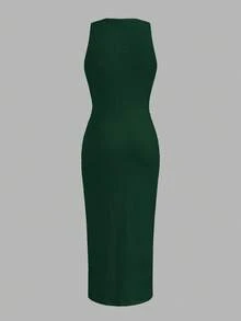 Easowa Apricot Color Textured Knit Bodycon Dress For Women Green Elegant Dress Women Long Bodycon Dress Green Dress For Vacation Elegant Midi Dress - Dark Green - View 3