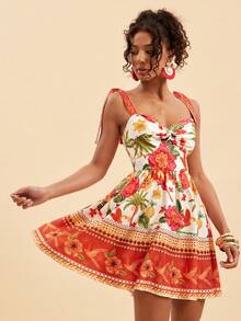 Travachic Tropical Print Twist Strap Vacation Dress,Beach Vacation Outfits, Summer Outfits For Women, Summer Dresses For Women,Suitable For Holiday , Afternoon Tea,Boho Vacation, Music Festival , Beachwear, Easter, Beach Outfits For Woman, Elegant Dress For Women, Vacation Outfits Women, Concert Outfit Women, Tropical Vacation Woman Clothes, Holiday Outfits, Bohemian Clothes,For Spring Sunmmer And Autumn,Tropical Vacation, Bohemian Outfits, Ibiza Outfits, Western Style - Red - View 4