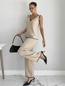 Siren Gaze Women's V-Neck Sleeveless Top And Pants Casual 2 Pieces Set - Multicolor - View 1