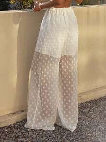 Livesso Women's Drawstring Waist Wide Leg Loose Casual Pants - White - View 6