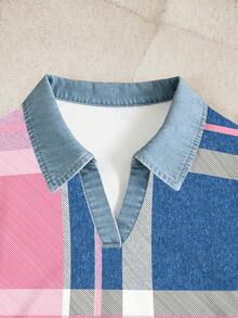 Rovax 女士休闲格子短袖上衣，夏季 - 灰色 - 查看 3