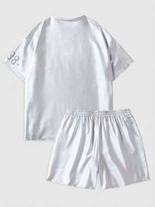 Manfinity Dauomo Men's Silver Reflective Letter Print T-Shirt And Shorts Set - Silver - View 2