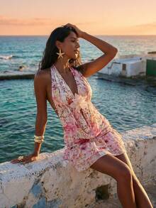 Nevyona 女士时尚优雅性感印花吊带背心和迷你裙两件套 - 彩色 - 查看 5