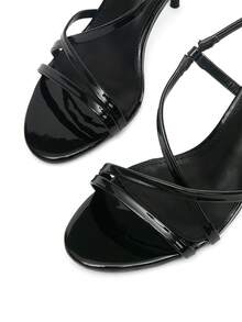 CUCCOO SZL 女士时尚黑色漆皮方头高跟凉鞋，简约百搭，修饰腿型，适合通勤、约会、聚会、派对、婚礼等各种场合。 - 黑額 - 查看 3