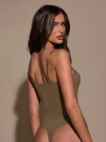 SHEIN BAE Women's Solid Color Casual Versatile Daily Wear Bodysuit - Khaki - View 2