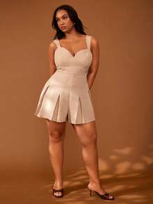 Veslaya Bộ jumpsuit ngắn dáng chữ A hai dây, thoải mái, dành cho nữ cỡ lớn, mùa Xuân/Hè 2026, thích hợp cho các lễ hội âm nhạc, lễ Phục sinh, tiệc sinh nhật, lễ tốt nghiệp, đi học, mặc hàng ngày, kỳ nghỉ, du lịch biển, bãi biển, tắm nắng, khách dự đám cưới, đi làm, ăn trưa, sân bay, tiệc tùng, sự kiện trang trọng, khiêu vũ. Bộ đồ liền thân màu be dành cho nữ, kiểu dáng Y2K, quần short xếp ly, váy dự tiệc ấn tượng. - Màu Khaki - Xem 5