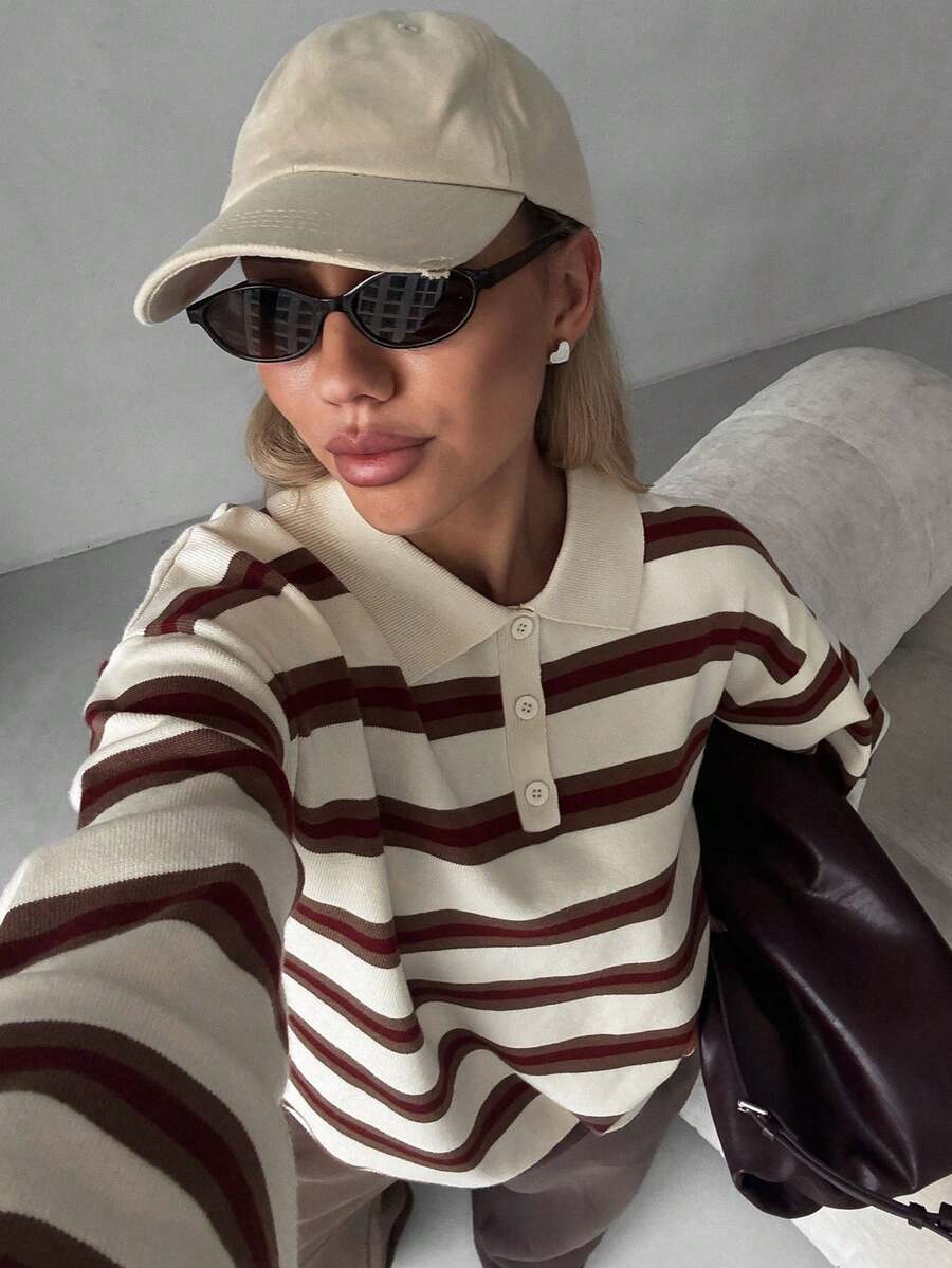 Livesso Women's Autumn Retro Striped Turtleneck Sweater - White - View 1