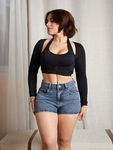 Lupita Cardoza 女式超短A字休闲街头风牛仔热裤，性感清纯 - 淺藍色 - 查看 6