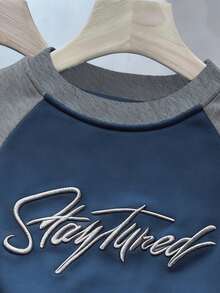 Franclia Áo thun thêu chữ màu xanh navy và xám tương phản thông thường dành cho nữ - Nhiều màu - Xem 3