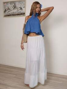 Sunnyshic 女士休闲无袖牛仔衬衫，适合度假和户外活动 - 藍色 - 查看 5