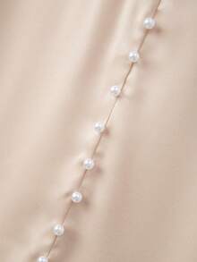 GlowEve Women's Champagne Satin Round Neck Ruffle Trim Pearl Beaded Long Sleeve Loose Elegant Blouse, Spring/Summer - Champagne - View 8