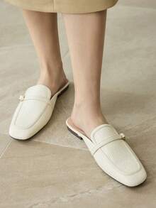 MOTF WOMEN'S SQUARE TOE CONTRAST BINDING BUCKLE DETAIL FLATS SPRING SHOES SPRING BREAK EASTER SPRING SHOES - Off-white - View 7