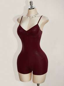 SHEIN ICON Y2k 女式外出哥特酒红色 Coachella 俱乐部褶皱设计性感吊带紧身连体裤，夏季 - 酒紅色 - 查看 9