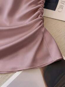 Franclia Áo kiểu nữ thanh lịch cổ tròn, ôm eo, xếp ly, tay ngắn, màu hồng đào nhạt, đa năng. - Màu Hồng  San hô - Xem 4