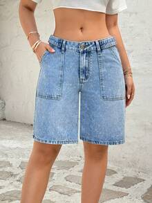 Rivivi Shorts Denim Casual de Cintura Baixa com Botões, Lavagem Azul Claro - Lavagem clara - Visão 4