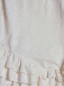 MUSERA Vestido mini ajustado con cuello de barco, detalle de lazo, encaje, volantes escalonados, lindo, primaveral, vacacional, femenino, azúcar y sal, verano - Albaricoque - Ver 6