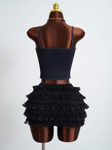 Amplova Women's Casual Washed Cropped Denim Camisole Top, Summer - Dark Wash - View 2