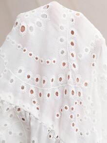 EMERY ROSE 女士度假休闲纯色镂空刺绣迷你连衣裙 - 白色 - 查看 10