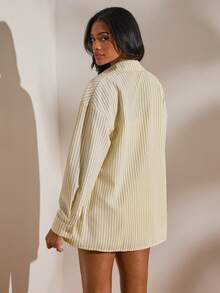 Opulessa 3pcs/Set Spring & Summer Vacation Woven Striped Loose Shirt & Camisole & Shorts Women 2 Pieces Set - Light Yellow - View 2