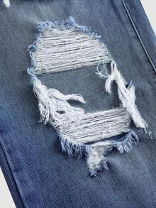Tween GirlsBlue Distressed Loose Fit Jeans - Medium Wash - View 5