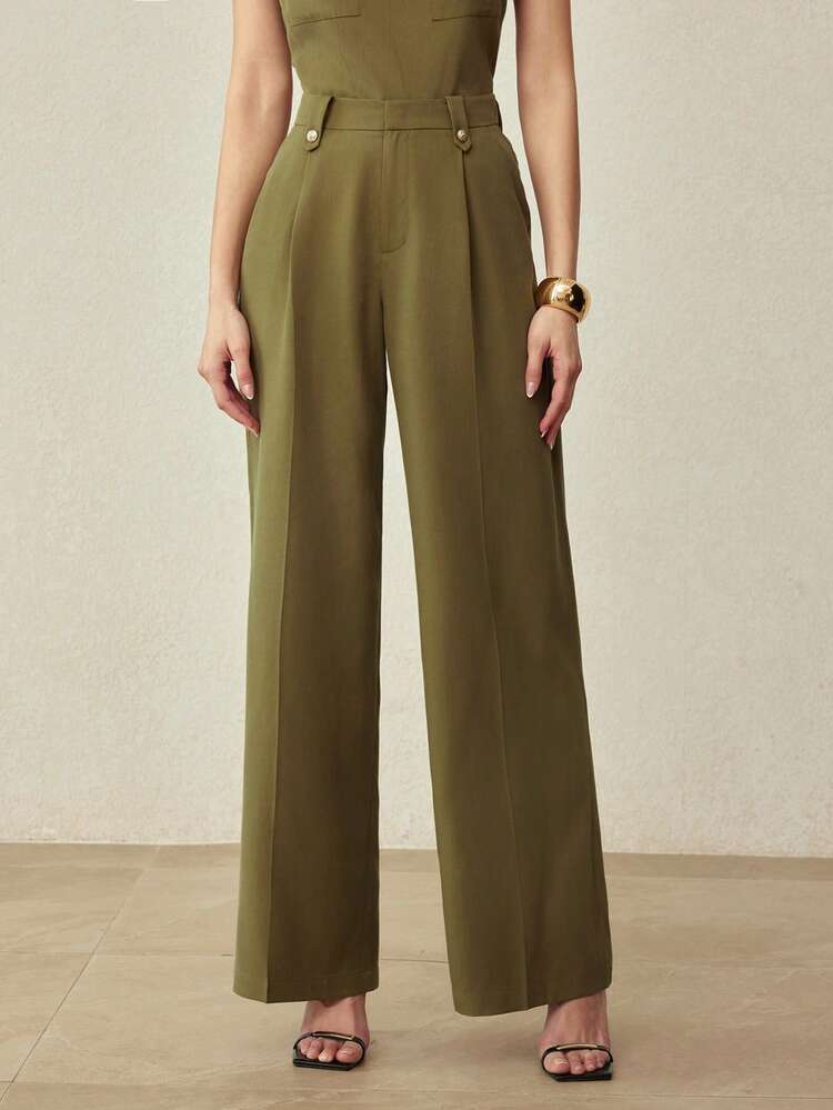 SPRING/SUMMER LINEN SUIT PANTS WITH METAL BUTTON DECOR, VINTAGE STYLE