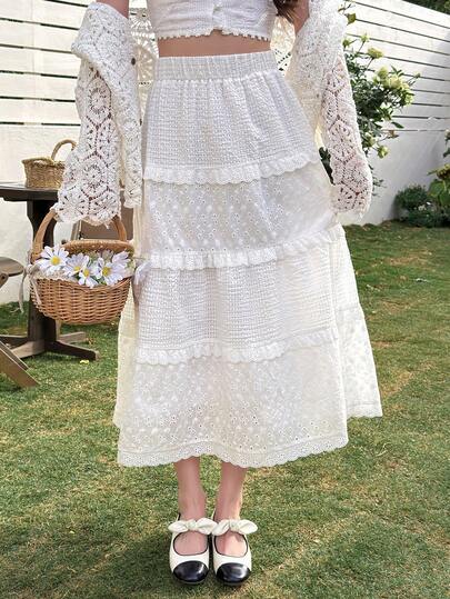 K-Vae Women's Sweet Casual Plaid Patchwork Embroidered Long Skirt, Suitable For Spring/Summer Outfit, Holiday, Beach Wear