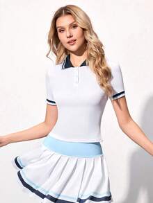 Gameset SHEIN Sport 女士休闲撞色日常户外运动短袖Polo衫 - 彩色 - 查看 5
