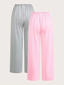 SHEIN EZwear 女士休闲宽松抽绳阔腿裤，95%棉混纺，两种颜色可选，适合春秋夏季穿着。是夏季度假、比赛、运动、球迷周边、世界杯、假日季、返校季、音乐节、日常穿搭的理想之选。 - 彩色 - 查看 2