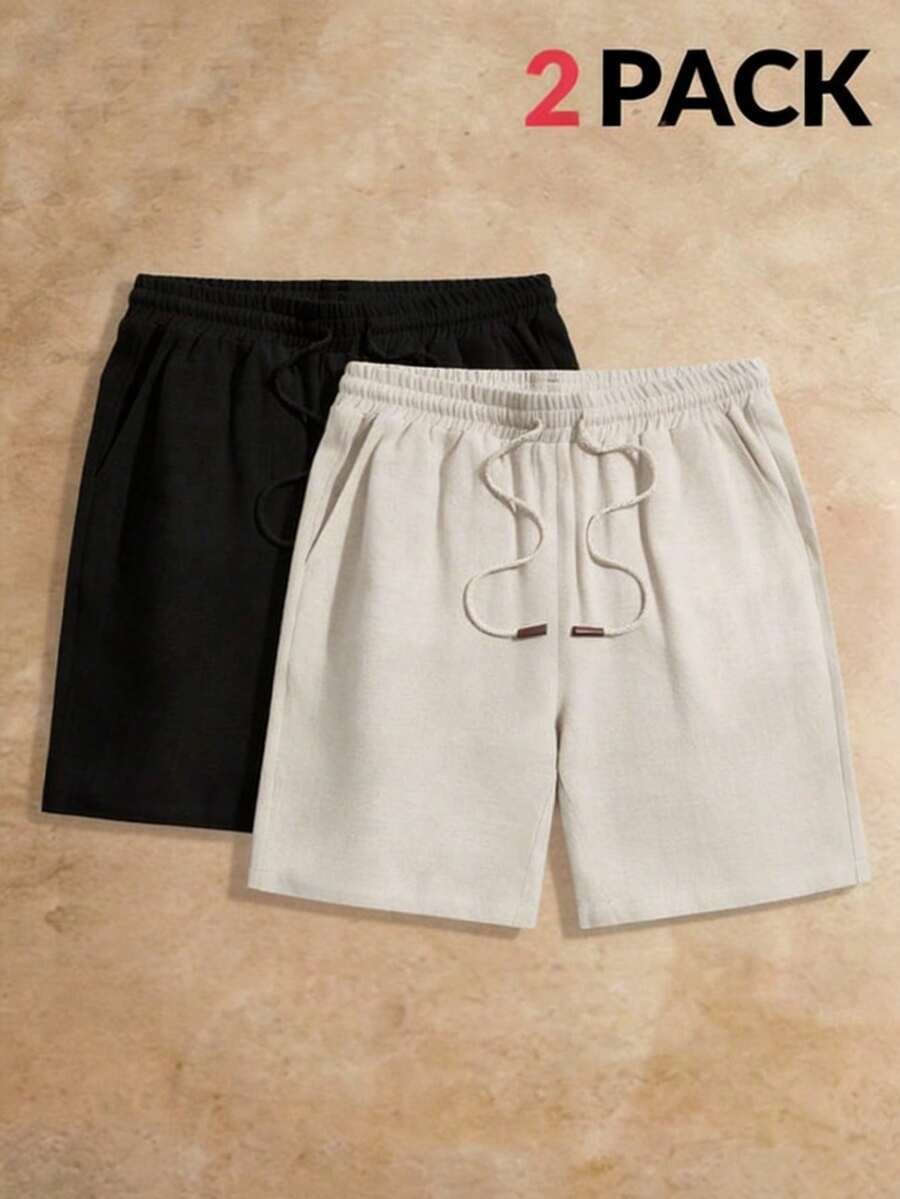 AKNOTIC Business Casual 2 piezas/Set Shorts casuales para hombres, corte holgado de nuevo estilo para primavera/verano, versátil para uso diario, moda playa, estilo novio, ropa de casa, falda para hombre, ropa de resort para hombre, pantalones cortos negros de vestir para hombre, conjunto de vacaciones para hombre