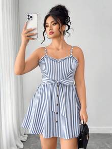 Elenzga Vestido de tirantes con estampado de lunares para mujer de talla grande para ropa de Año Nuevo - Multicolor - Ver 1