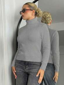 Bethéva 高领保暖内衬厚款保暖打底长袖毛衣，全新秋冬设计 - 灰色 - 查看 4
