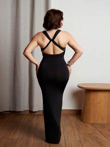 Lupita Cardoza Women's Sexy Elegant Black Bodycon Dress, Sexy Backless Metal Beaded Strap Design Slip Dress, Red Formal Gown Suitable For Date, Gathering, Birthday, Party, Banquet, Prom, Formal Occasion Long Black Dress Tight Long Dress Sexy Long Dress Bodycon Maxi Dress,Dresses For Women Elegant,Dresses For Women Elegant,Black Dress - Black - View 2