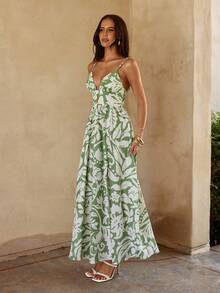 KARISMINA Spring & Summer Vacation Chiffon Printed Dress For Women - Green - View 5