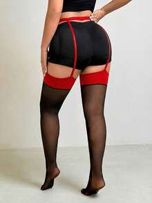 GalTyme 大码女装春夏撞色网眼拼接弹力镂空打底裤 - 彩色 - 查看 6