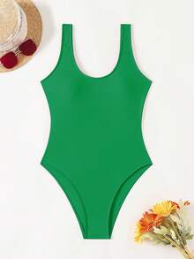 Swim SXY 2026 女士纯色时尚休闲连体泳衣 - 綠色 - 查看 2