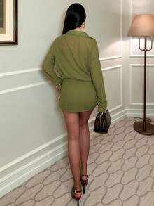 hhfernanda 2025 Women's Solid Color Mini Dress, Fashionable For Commuting - Green - View 2