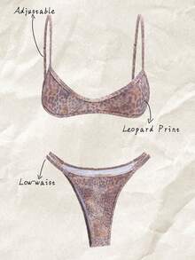 Elavelle 2pcs/Set Women's Random Print Spaghetti Strap Sexy Bikini Set, Summer - Multicolor - View 1