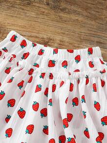 Bộ đồ bé gái gồm áo hai dây và quần short thêu hình dâu tây. - trắng - Xem 5