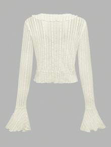 K-Vae Women's Summer New Lace Sunscreen Cover Up, Short Tie-Front Ruffle Flare Sleeve Sheer Cover Up Thin Jacket - Apricot - View 8