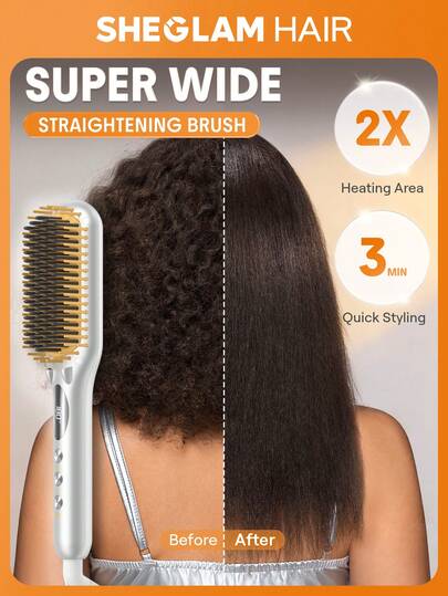 SHEGLAM HAIR Silver Yellow Sleek Chic Triple Grip Straightening Brush 62 Mm,Ionic Hair Straightener Comb,3 Min Quick Styling & 5 Temp Settings,60s Quick Heat Up & 60 Min Auto Shut-Off,Anti-Scald Comb Teeth & Digital Tube Display,Ceramic Coated Heating Element,40 Million Negative Ions For Less Damage,More Shine,Travel-Friendly 100-240V Universal Voltage For Daily Commute To Work- EUPlug Birthday Gift Pink Vibe Makeup Party Beach Travel Camping School Campus Festivals Rose Present Girl Charm Best Women's Day Love Yourself Spring Hair Care