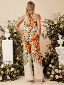 Ellevyn Women's Floral Print Halter Top And Wide Leg Pants Casual 2 Pieces Set - Multicolor - View 2