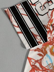 Manfinity EMRG 男士复古涂鸦 23 针织 V 领宽松 T 恤 - 彩色 - 查看 3