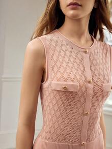 MOTF PREMIUM WOMEN'S SLEEVELESS ROUND NECK MID-LENGTH KNIT DRESS, CASUAL & DATE WEAR, SPRING/SUMMER - Pink - View 2