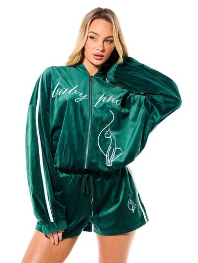 BABYPHAT Sudadera con capucha y cremallera completa de terciopelo esmeralda para mujer con capucha con cordón y bolsillo central delantero, sudadera informal oversize para otoño e invierno