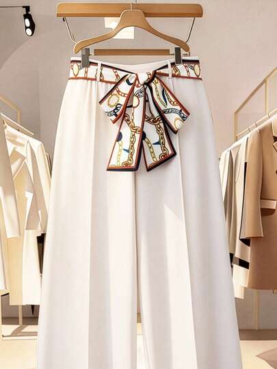 GlowEve CURVE Plus Size Women's Elegant Apricot Suit Pants With Waist Tie, Office Commute Contrast Pocket Trousers, Graceful Leisurely Vintage Style Pants, Suitable For Graduation, Holidays, Valentine's Day, Music Festivals, Mother's Day, Halloween, Thanksgiving, Easter, National Day, Balls, Dates, Parties, Weddings, Outings