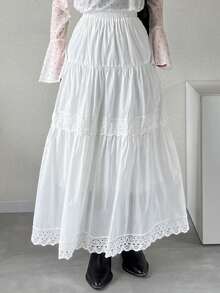 FRIFUL Women's Contrast Lace Maxi Flared Skirt - White - View 7