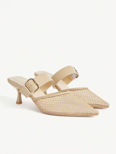 CUCCOO CHICEST Pointed Toe Breathable Mesh Pearl Hollow-Out Fashionable Elegant Sexy Fairy Formal Party Apricot High Heels